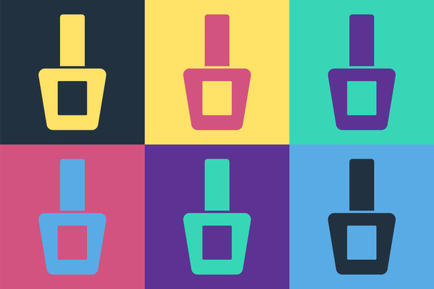 Pop art Nail polish bottle icon isolated on color background.  Vector. - Vector, Image