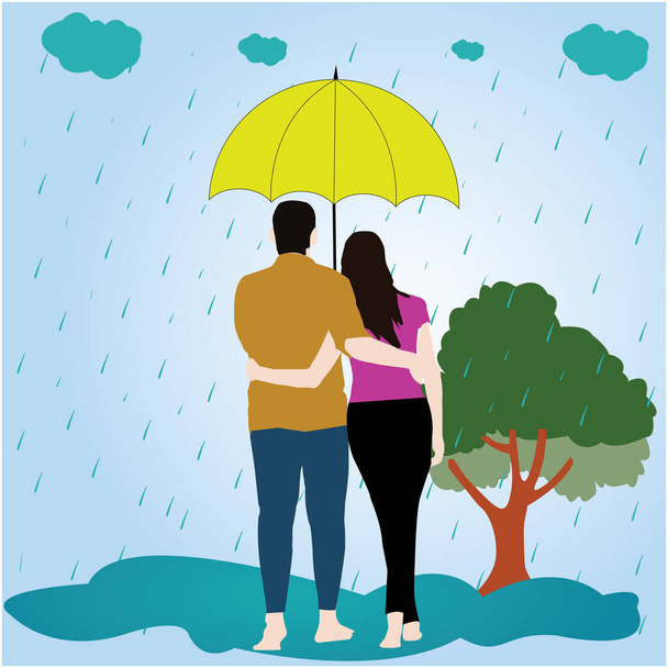 雨の中を夫婦で歩く - ベクター画像