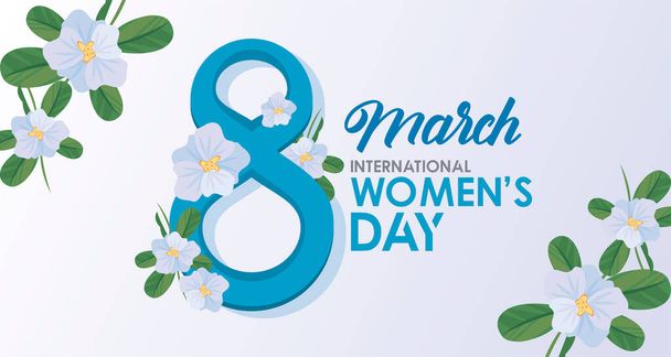 cartel de celebración del día internacional de la mujer con letras y flores lile - Vector, Imagen