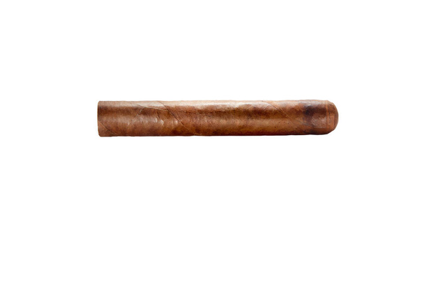 close up view of nice robusto Cuban cigar on white back  - Photo, Image