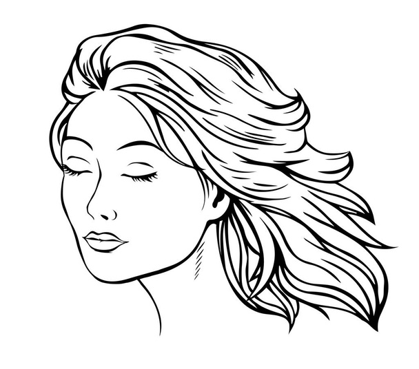 Portrait of a beautiful girl. The eyes are closed. Freehand drawing for beauty salons and labels. Illustration sketch. White background. - Photo, Image