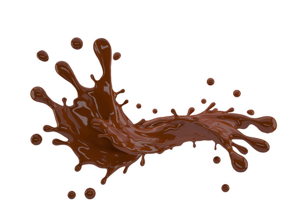 Illustrazione 3d di schizzi di cioccolato su sfondo bianco con percorso di ritaglio - Foto, immagini