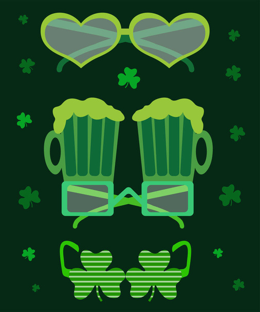 Saint Patrick 's Day design elementen. Ierse partij vector decoratie bril. Vector platte illustratie op de achtergrond met kruidnagel. - Vector, afbeelding