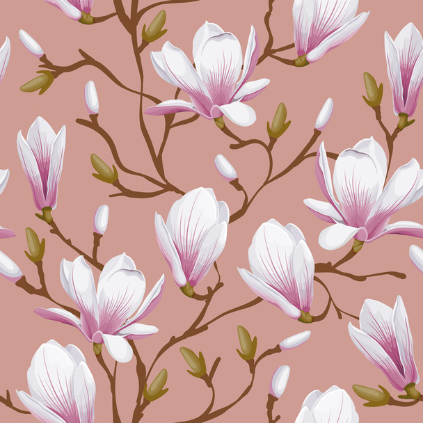 Floral seamless pattern - magnolia - Vector, Imagen