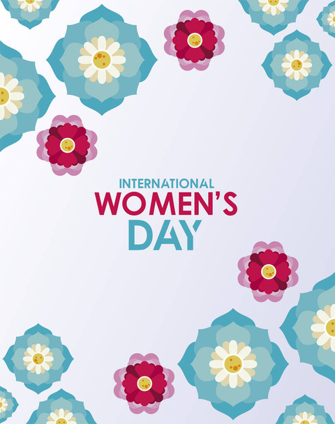 giornata internazionale delle donne poster celebrazione con lettering e fiori giardino - Vettoriali, immagini