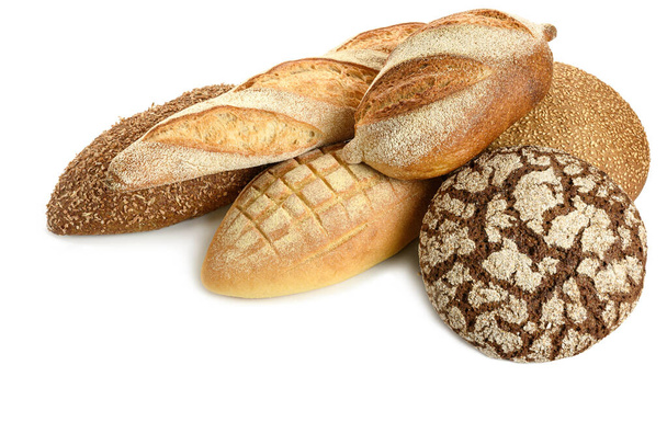 Különböző típusú kenyér fehér alapon. - Fotó, kép