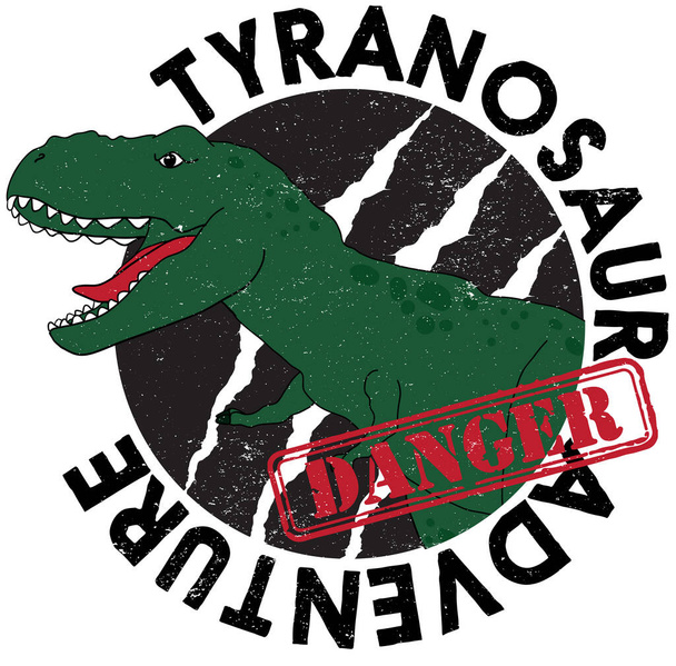 Dino print for T-shirts, textiles, paper, web. Original design with t-rex, dinosaur. grunge design for boys - Vektor, obrázek