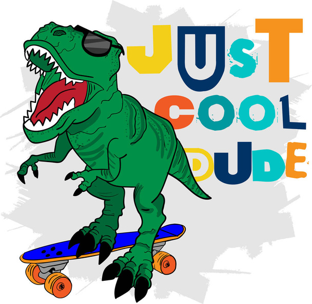スケートボード上のティラノサウルスの乗り物とタイポグラフィの印刷。いい奴だ。Tレックス。印刷、服、 tシャツ、子供やウェブのために。独創的なデザイン - ベクター画像
