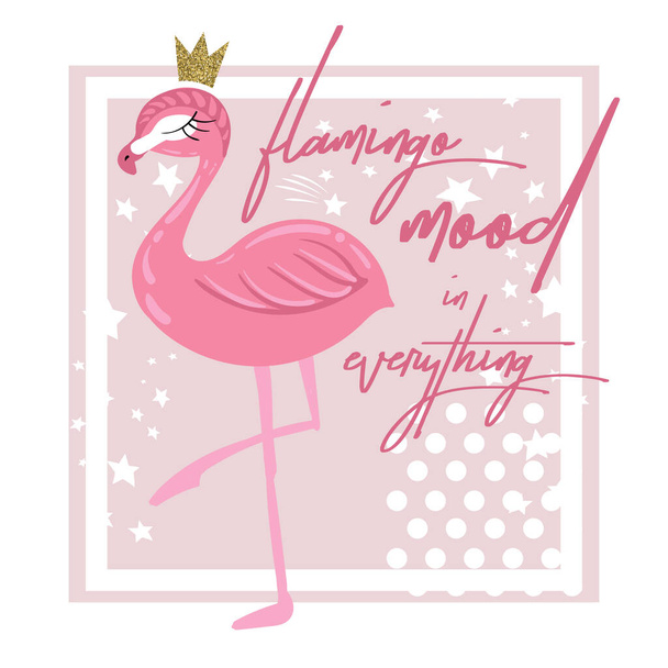 tipográfia aranyos nyomtatott flamingó, ruhák, banner, grafikus pólók, lányok, nők, gyermek. kézzel írt szöveg. Kreatív lányos eredeti design  - Vektor, kép