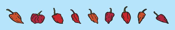 set of habanero chilli cartoon icon design template with various models. modern vector illustration isolated on blue background - Vector, Image
