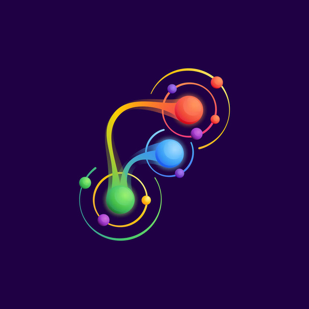 F letter logo with atoms orbits. Vector vivid icon perfect to use in any science labels, technology posters, astronomy identity, etc. - Vector, Image