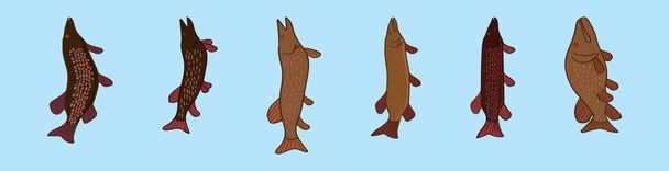 Turna balığı karikatür ikonu dizayn şablonu ve çeşitli modeller. modern vektör illüstrasyonu mavi arkaplanda izole edildi - Vektör, Görsel