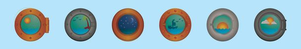 set of porthole cartoon icon design template with various models. modern vector illustration isolated on blue background - ベクター画像