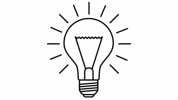 電球のアニメーションシンボル。アイデアと創造の概念。白い背景に線型ベクトル図. - 映像、動画