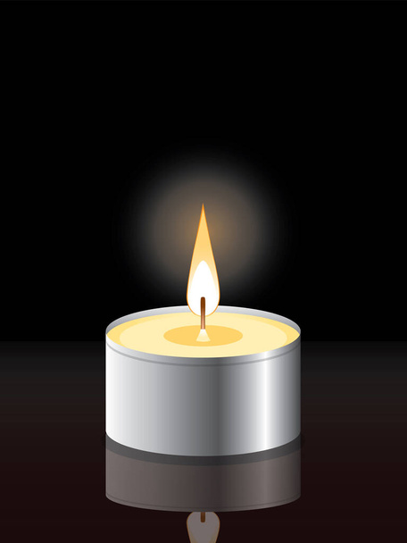 Tea light candle in the dark.Burning candles in the night. - Vector, Image