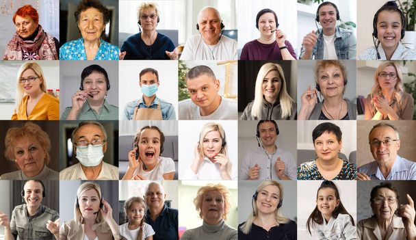 Hoofdfoto portretten van verschillende lachende mensen - Foto, afbeelding