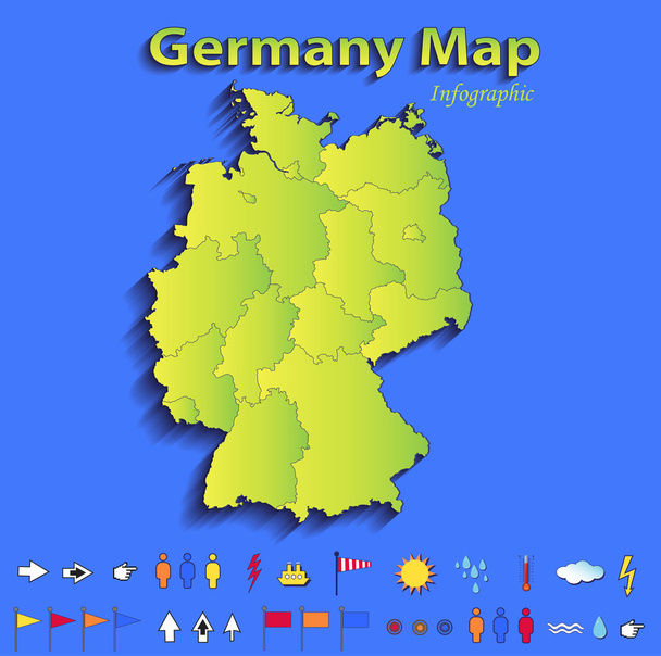 Germany map infographic political map individual states blue green card paper 3D raster - Photo, Image
