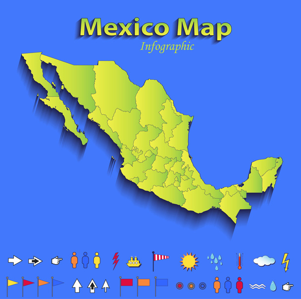 México mapa infográfico mapa político estados individuales azul tarjeta verde papel 3D trama
 - Foto, Imagen