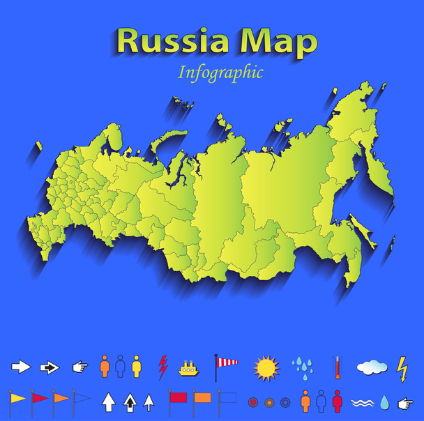 Russia map infographic political map individual states blue green card paper 3D raster - Photo, Image