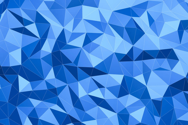 青い低ポリ三角形の背景とワイヤーフレーム、 3Dレンダリング - 写真・画像