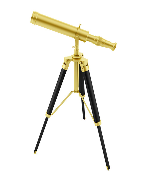 Zlatá dalekohled na stativu izolovaných na bílém pozadí - Fotografie, Obrázek