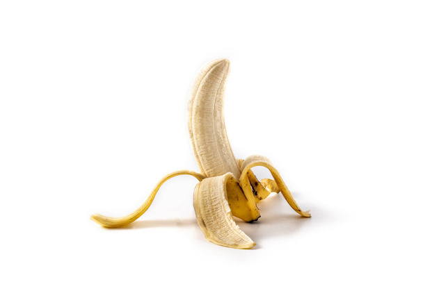Half peeled banana isolated on white background - Photo, Image
