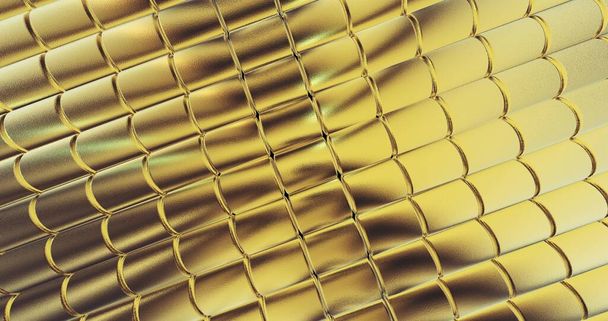Złote płytki foliowe tekstury tła. Cyfrowa powierzchnia 3D. 3D ilustracja - Zdjęcie, obraz