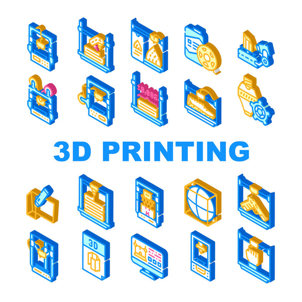 3d impressão equipamentos coleção ícones conjunto vetor - Vetor, Imagem