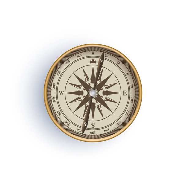 Antique retro style metal compass isolated on white background vector illustration - Vector, Image