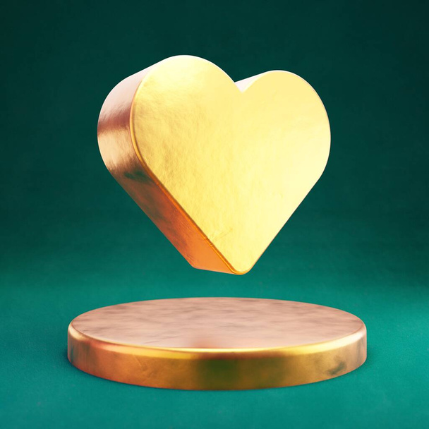 Sydänkuvake. Fortuna Gold Heart symboli Tidewater Green tausta. Sosiaalisen median kuvake. - Valokuva, kuva