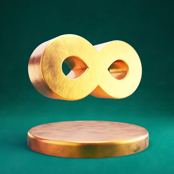 Άπειρο είδωλο. Fortuna Gold Infinity σύμβολο με Tidewater Πράσινο φόντο. Εικονίδιο μέσων κοινωνικής δικτύωσης. - Φωτογραφία, εικόνα