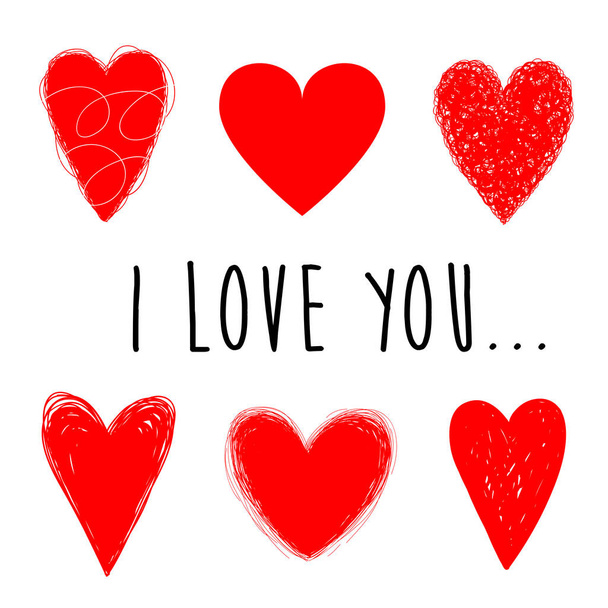 Set of red hearts for Valentines day. I love you. Vector illustartion. - Vector, afbeelding