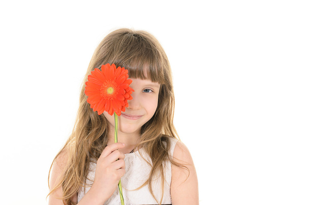 Pretty girl with flowers for mom - Photo, Image