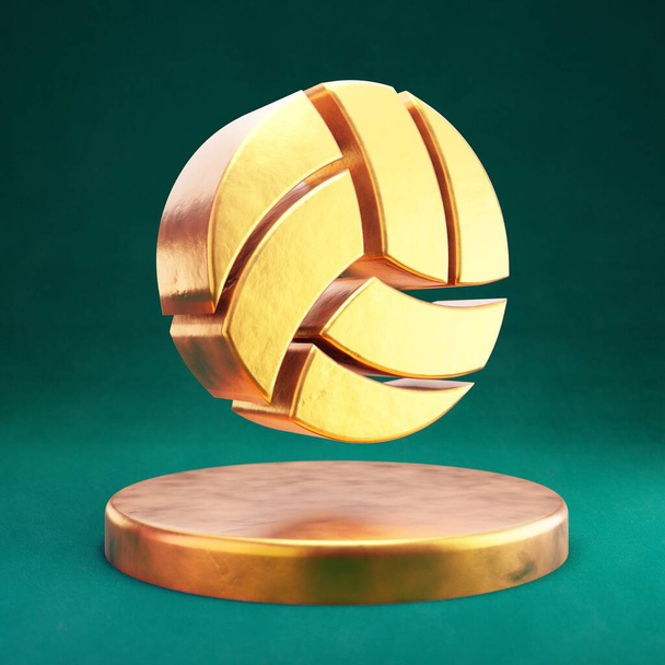 Икона волейбольного мяча. Золотой волейбольный мяч Фортуны на золотом подиуме. - Фото, изображение
