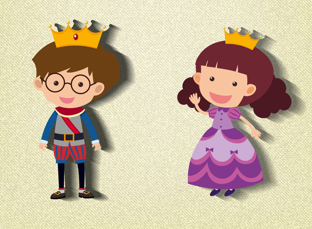 Pequeno príncipe e princesa desenho animado personagem ilustração - Vetor, Imagem