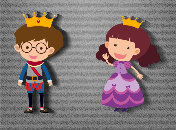 Маленький принц і принцеса мультяшний персонаж на сірому фоні ілюстрації
 - Вектор, зображення