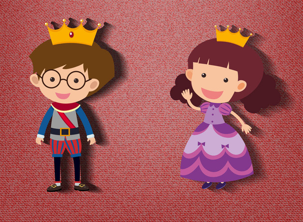 Маленький принц і принцеса мультяшний персонаж на червоному тлі ілюстрації
 - Вектор, зображення