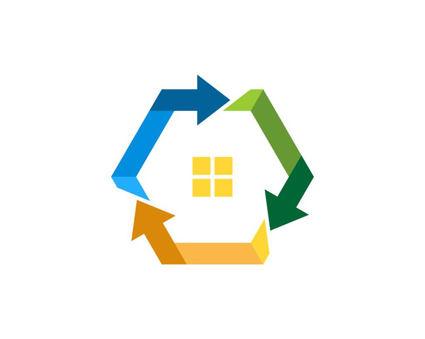 Hexagonal arrow with house inside - Vector, Image