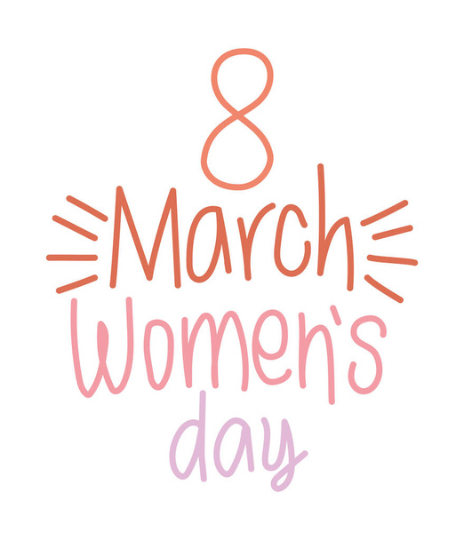 8 march womens days lettering in white background - Vector, Image