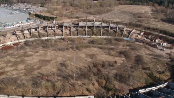 Abandoned  unfinished stadium construction ruins, aerial view - Footage, Video