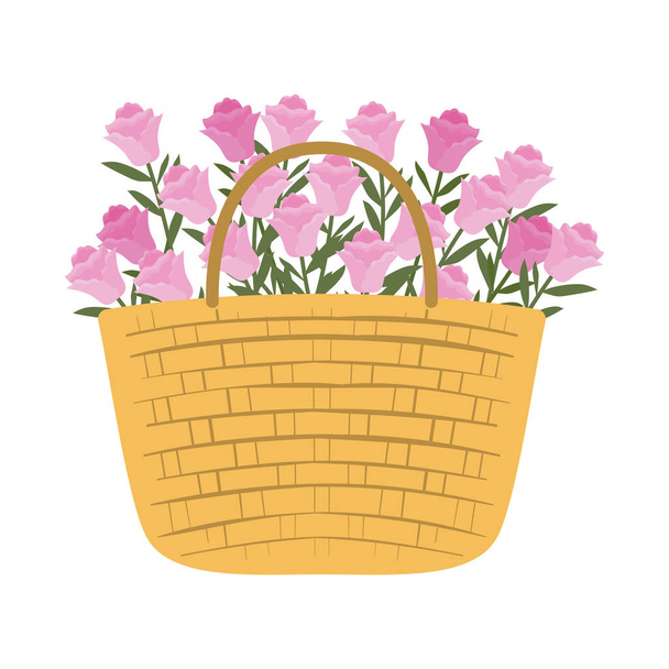 cesta llena de rosas y hojas - Vector, Imagen
