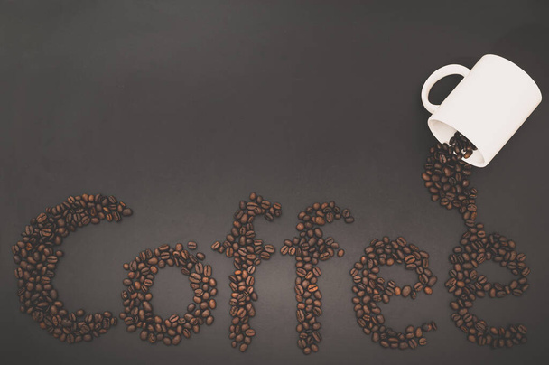 Love drinking coffee, Coffee beans line up the word coffee  - Φωτογραφία, εικόνα
