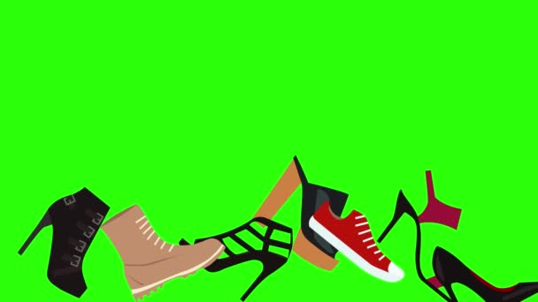 Animação de mulheres sapatos elementos de grupo na chave de croma tela verde - Filmagem, Vídeo