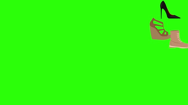 Анімація елементів групи жіночого взуття на зеленому екрані ключ хроми
 - Кадри, відео