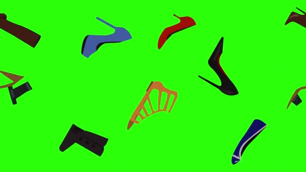 Animación de zapatos de mujer elementos de grupo en la pantalla verde croma clave - Metraje, vídeo