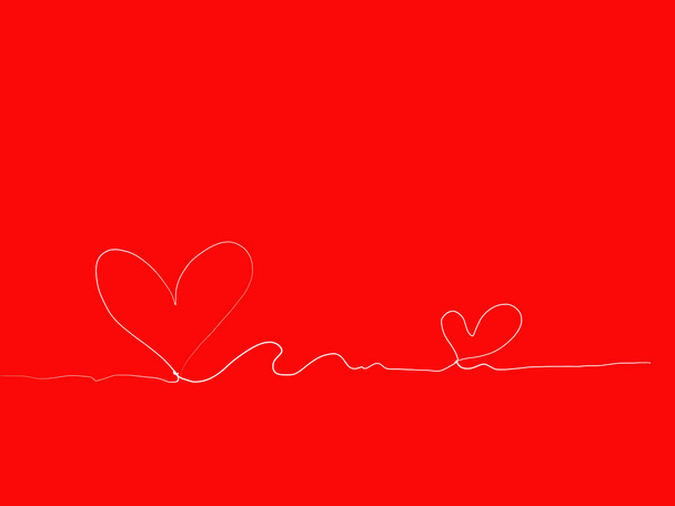 Freihandskizze Linie Welle Paar Form Herz, weiße Farbe Gestaltungselemente isoliert auf rotem Hintergrund, Symbol Liebe Valentinstag, Textilstoff, Papier Kunstkarte - Foto, Bild
