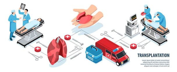 Изометрическая инфографика трансплантации органов - Вектор,изображение