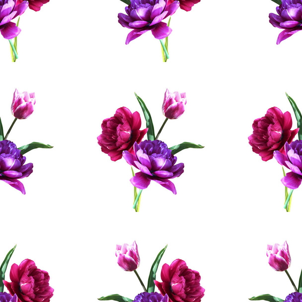 Elegant seamless pattern with tulip flowers, design elements. Floral pattern for invitations, greeting cards, scrapbooking, print, gift wrap, manufacturing, textile  - Foto, imagen