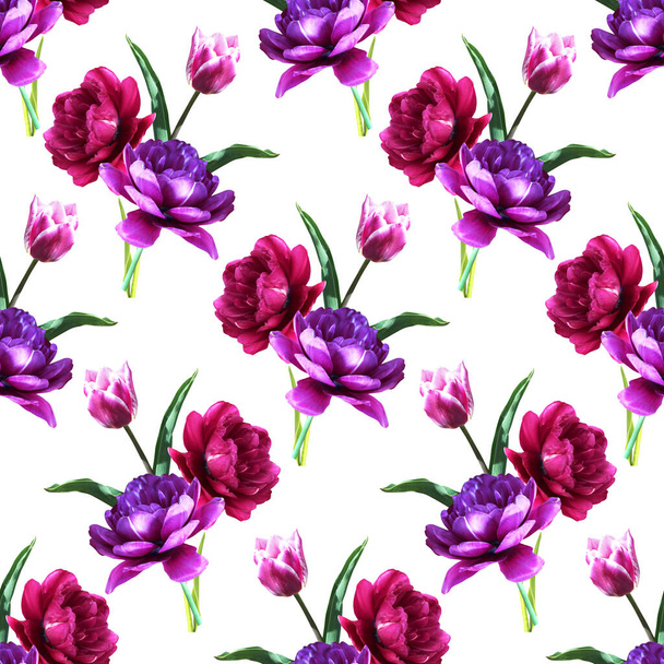 Elegant seamless pattern with tulip flowers, design elements. Floral pattern for invitations, greeting cards, scrapbooking, print, gift wrap, manufacturing, textile  - Fotó, kép