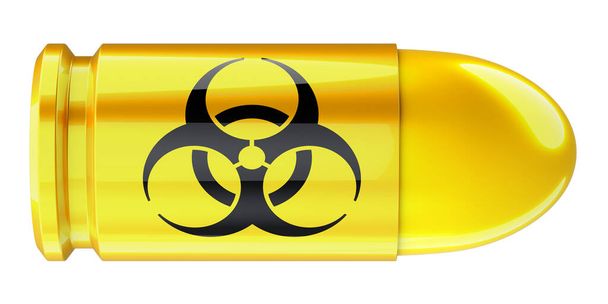 Bullet with bio hazard sign, 3D rendering isolated on white background - Photo, Image